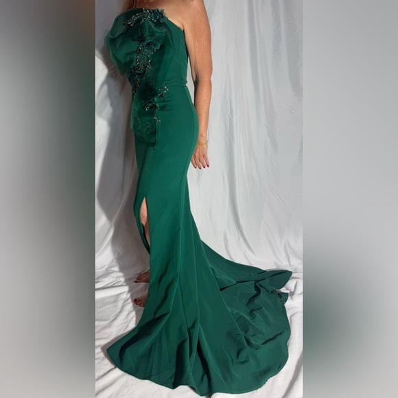 Terani Couture Embellished Dark Green Strapless Maxi Dress Sz 6 - Picture 13 of 13